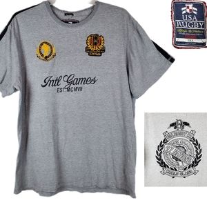 US RUGBY Co Slim Fit Gray T Shirt Top 3XL Mens Patch Embroidered 1907